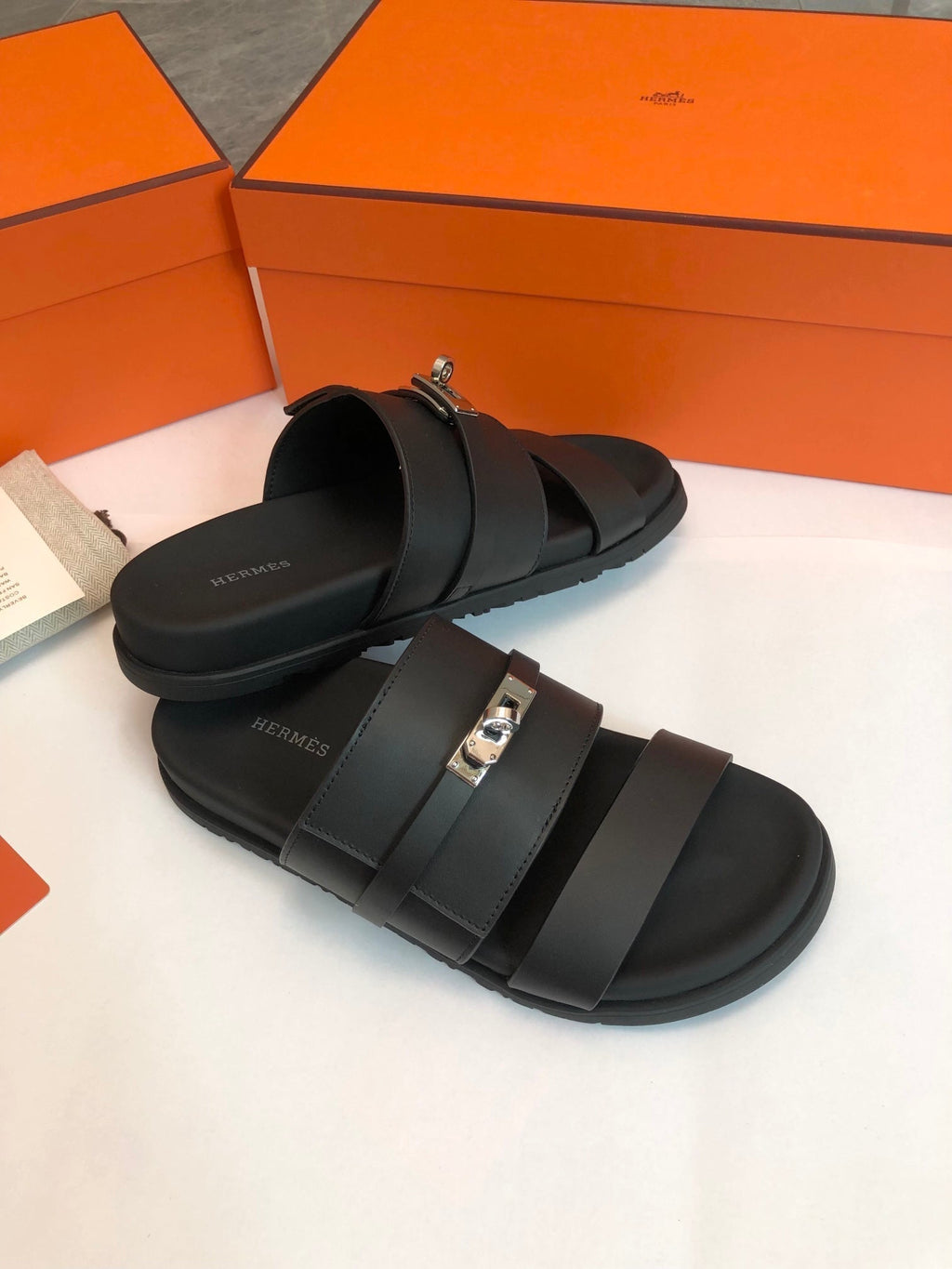Hermes Gabriel Sandal Mule in Black Calfskin