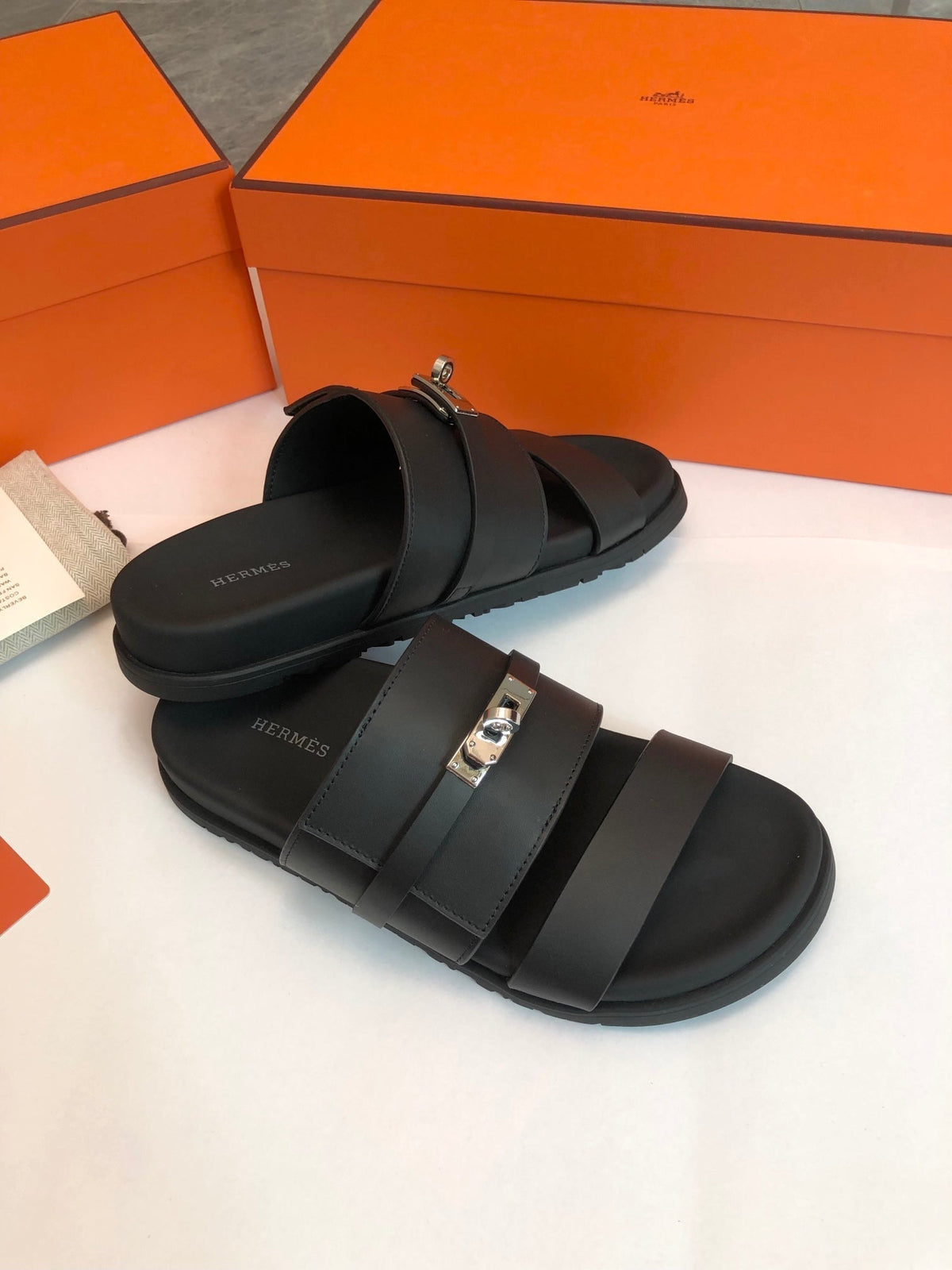 Hermes Gabriel Sandal Mule in Black Calfskin