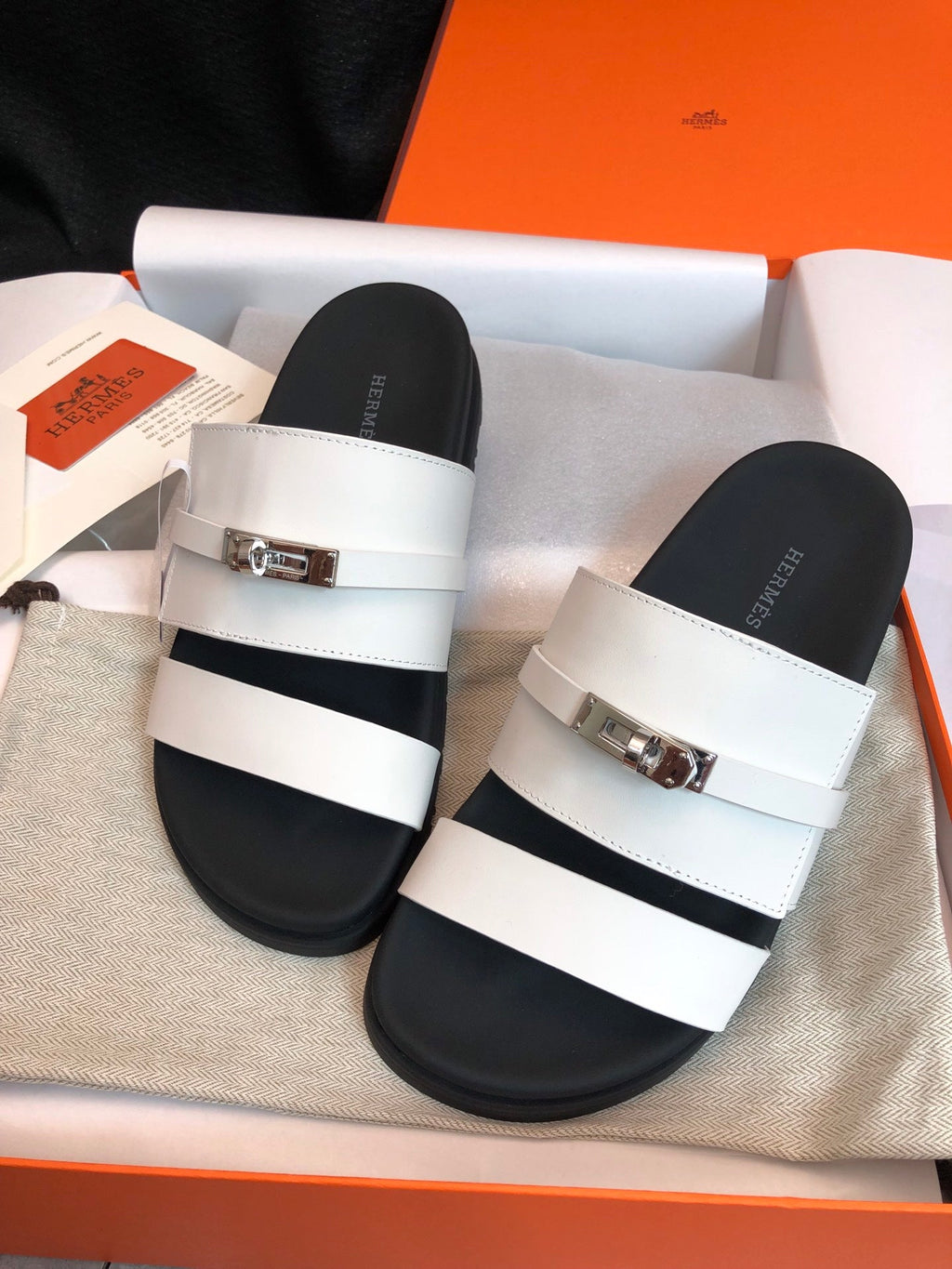 Hermes Gabriel Sandal Mule in White Calfskin