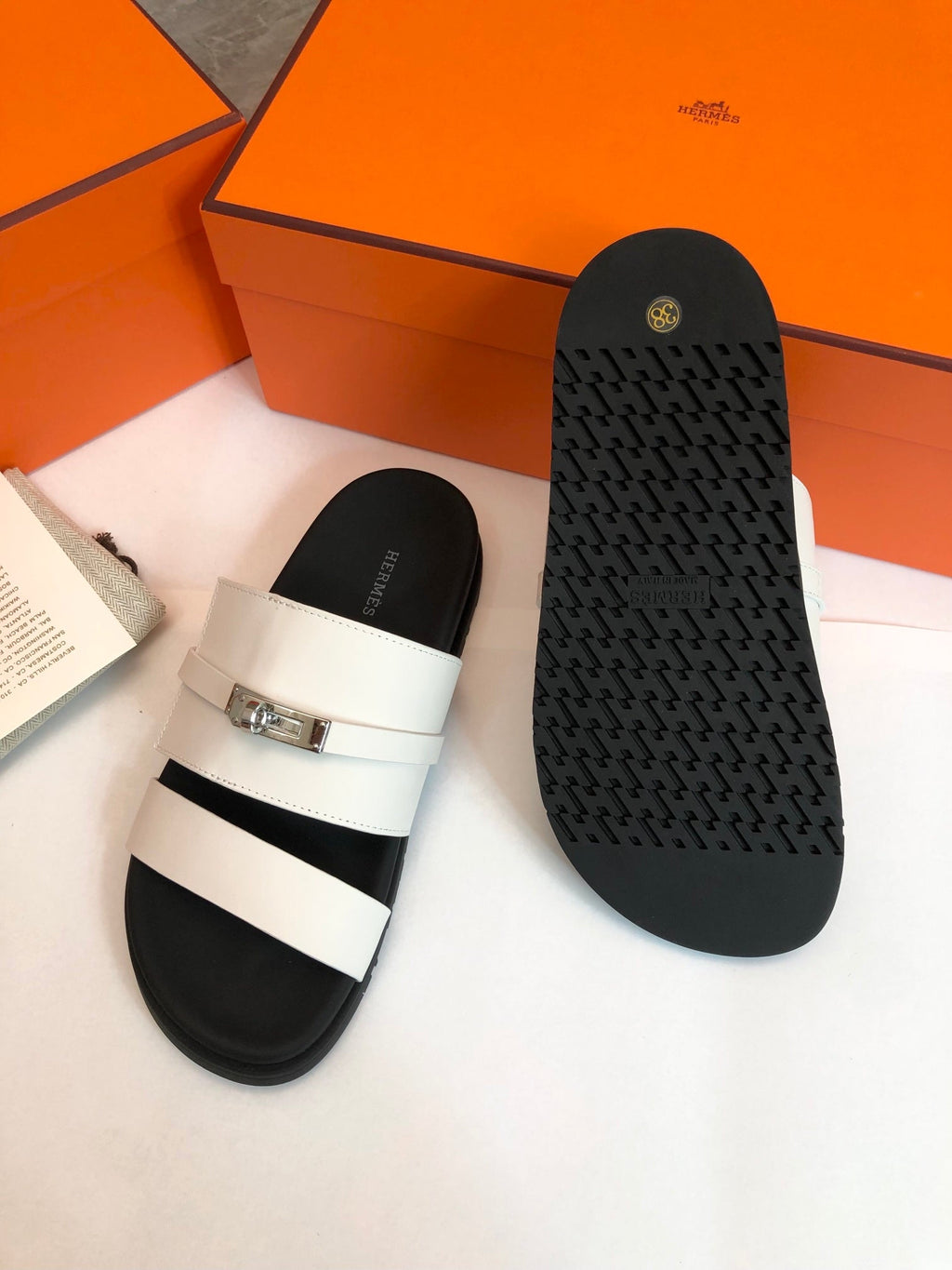 Hermes Gabriel Sandal Mule in White Calfskin