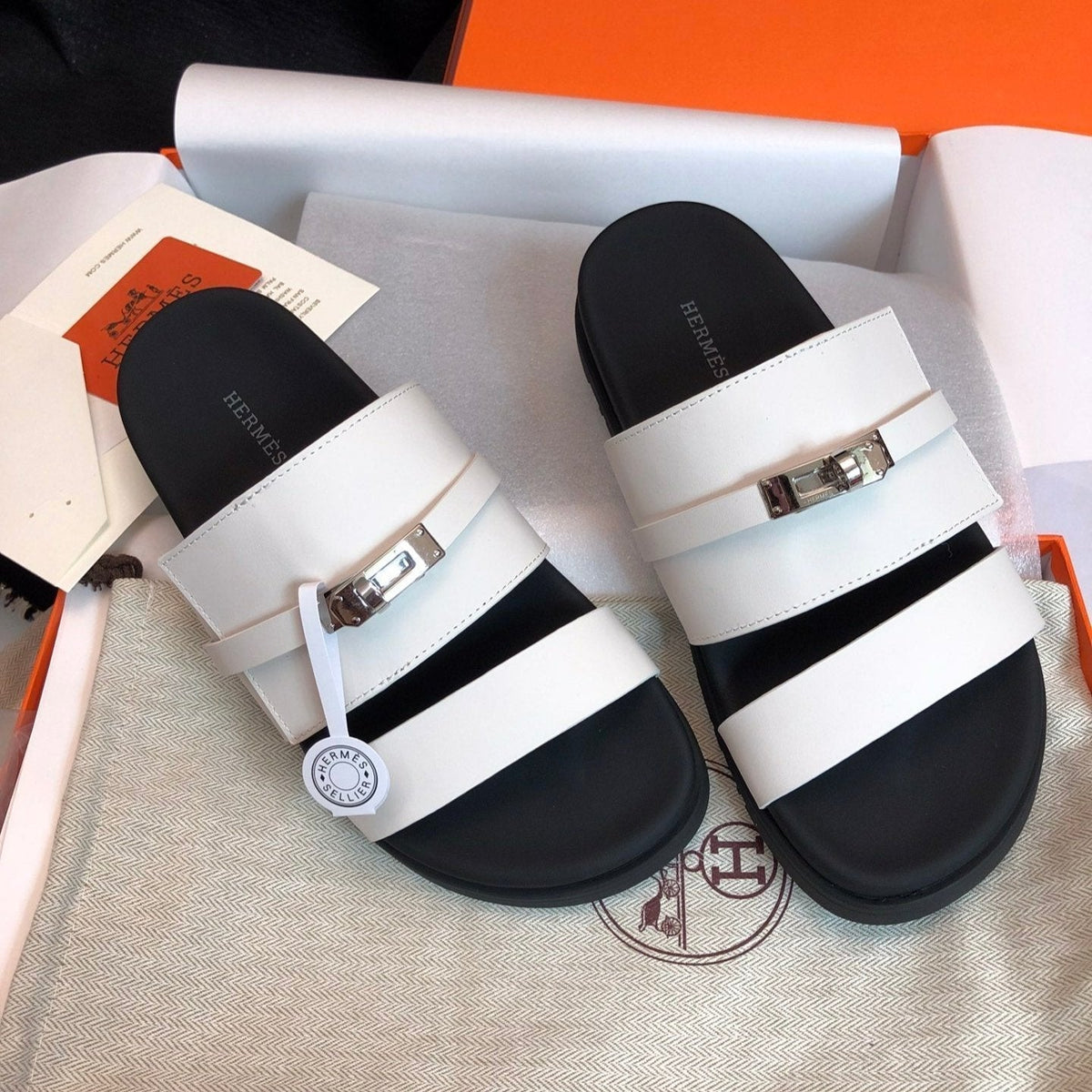 Hermes Gabriel Sandal Mule in White Calfskin