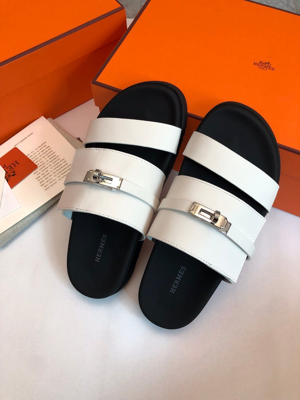 Hermes Gabriel Sandal Mule in White Calfskin