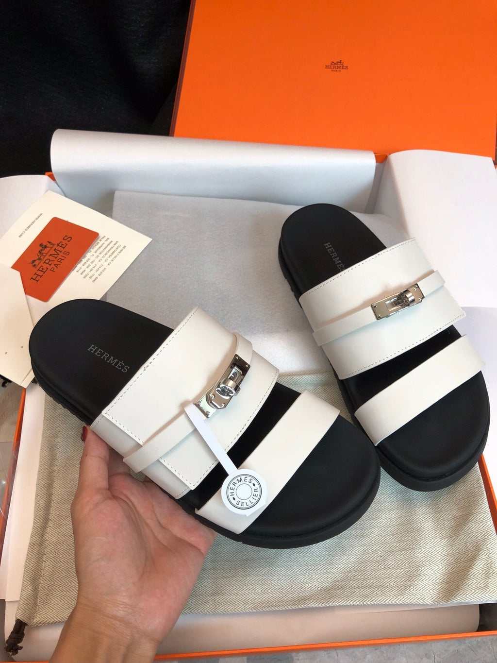 Hermes Gabriel Sandal Mule in White Calfskin