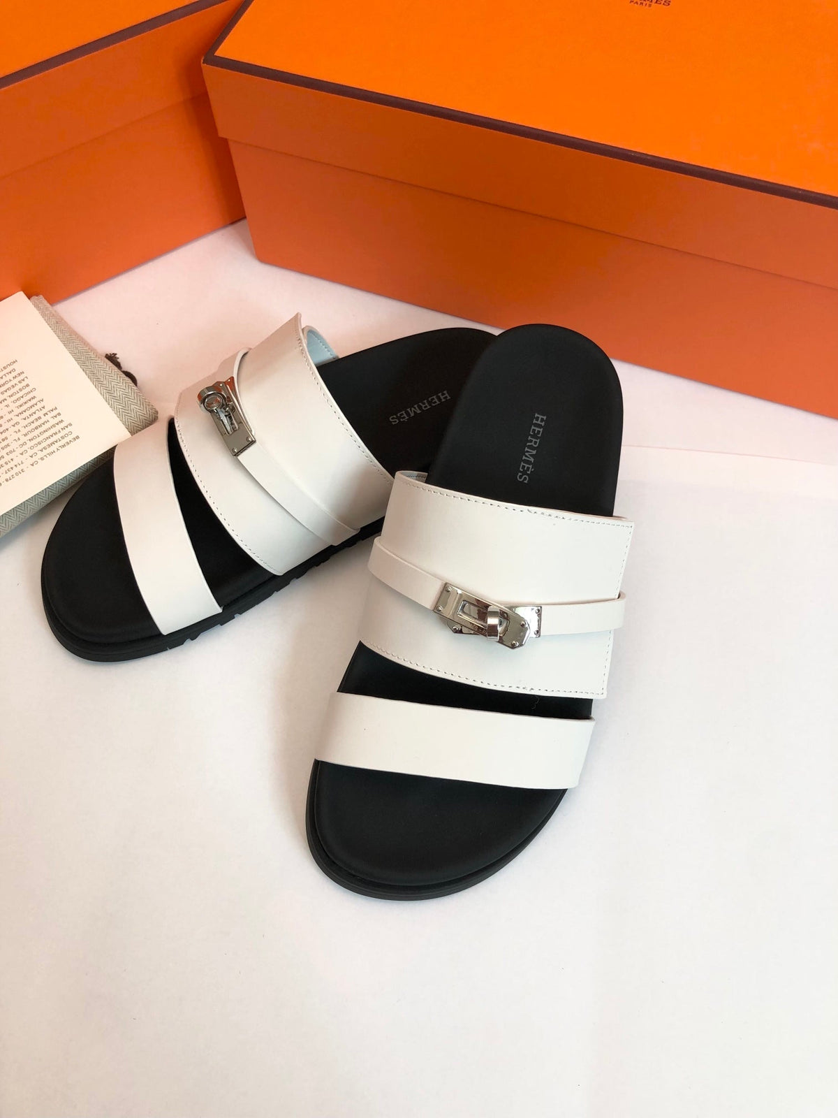 Hermes Gabriel Sandal Mule in White Calfskin