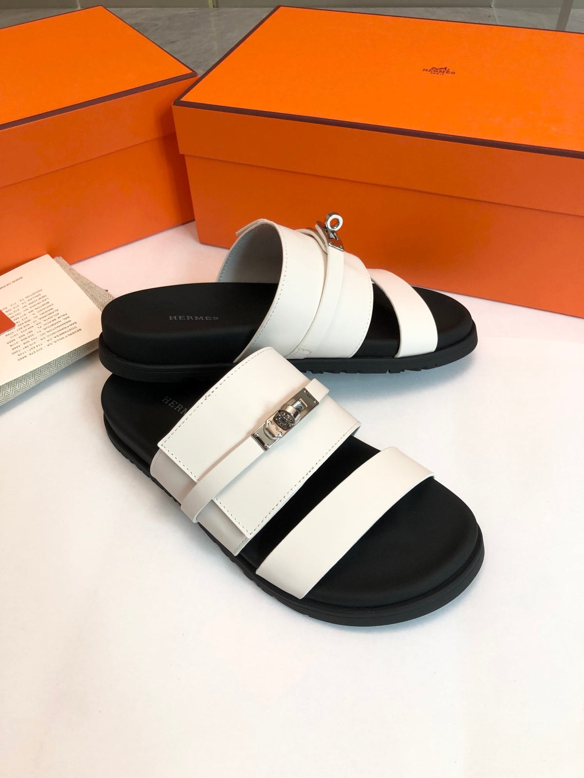 Hermes Gabriel Sandal Mule in White Calfskin