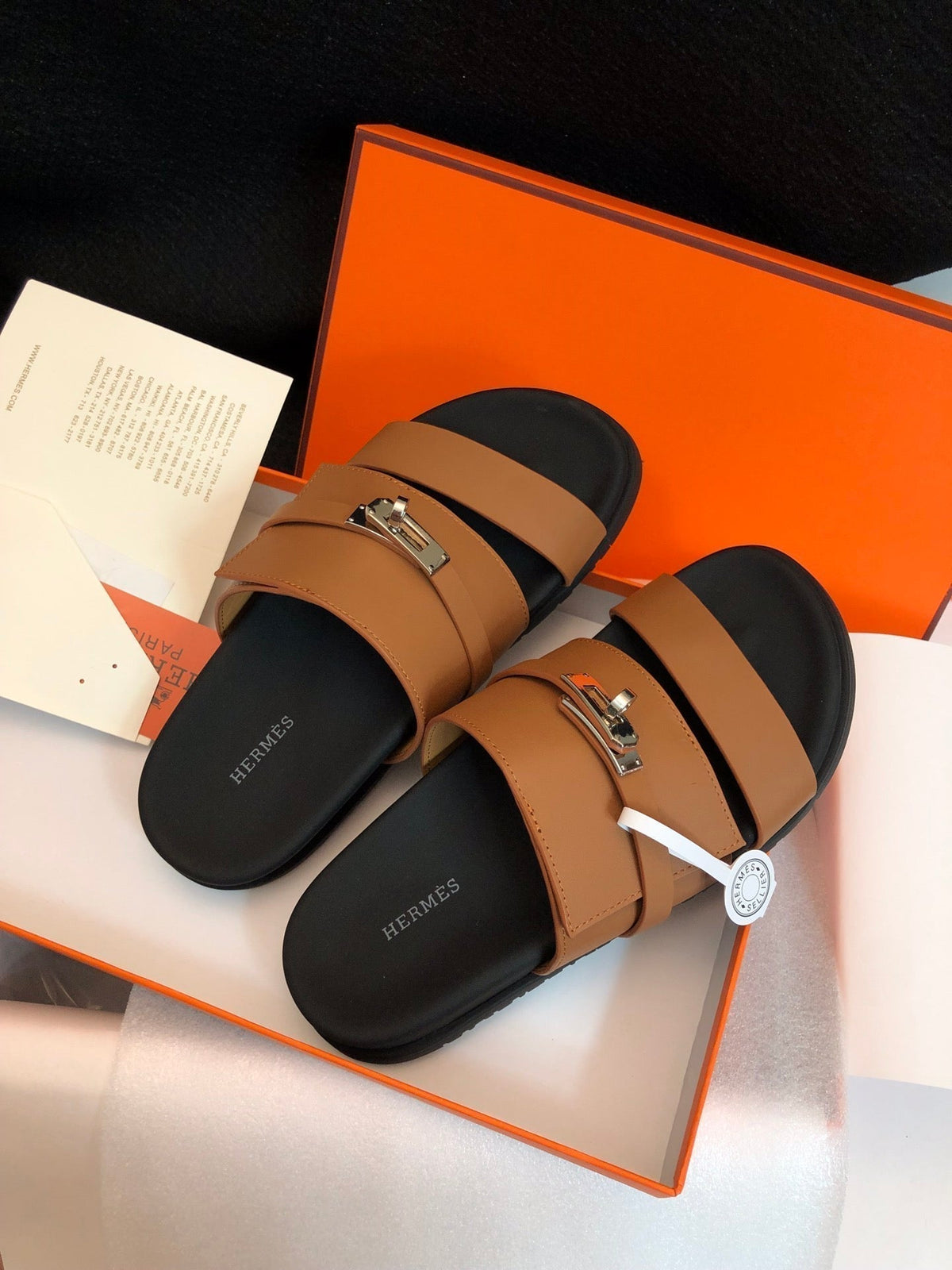 Hermes Gabriel Sandal Mule in Bronze Brown Calfskin