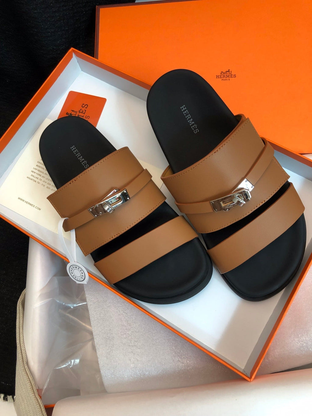 Hermes Gabriel Sandal Mule in Bronze Brown Calfskin