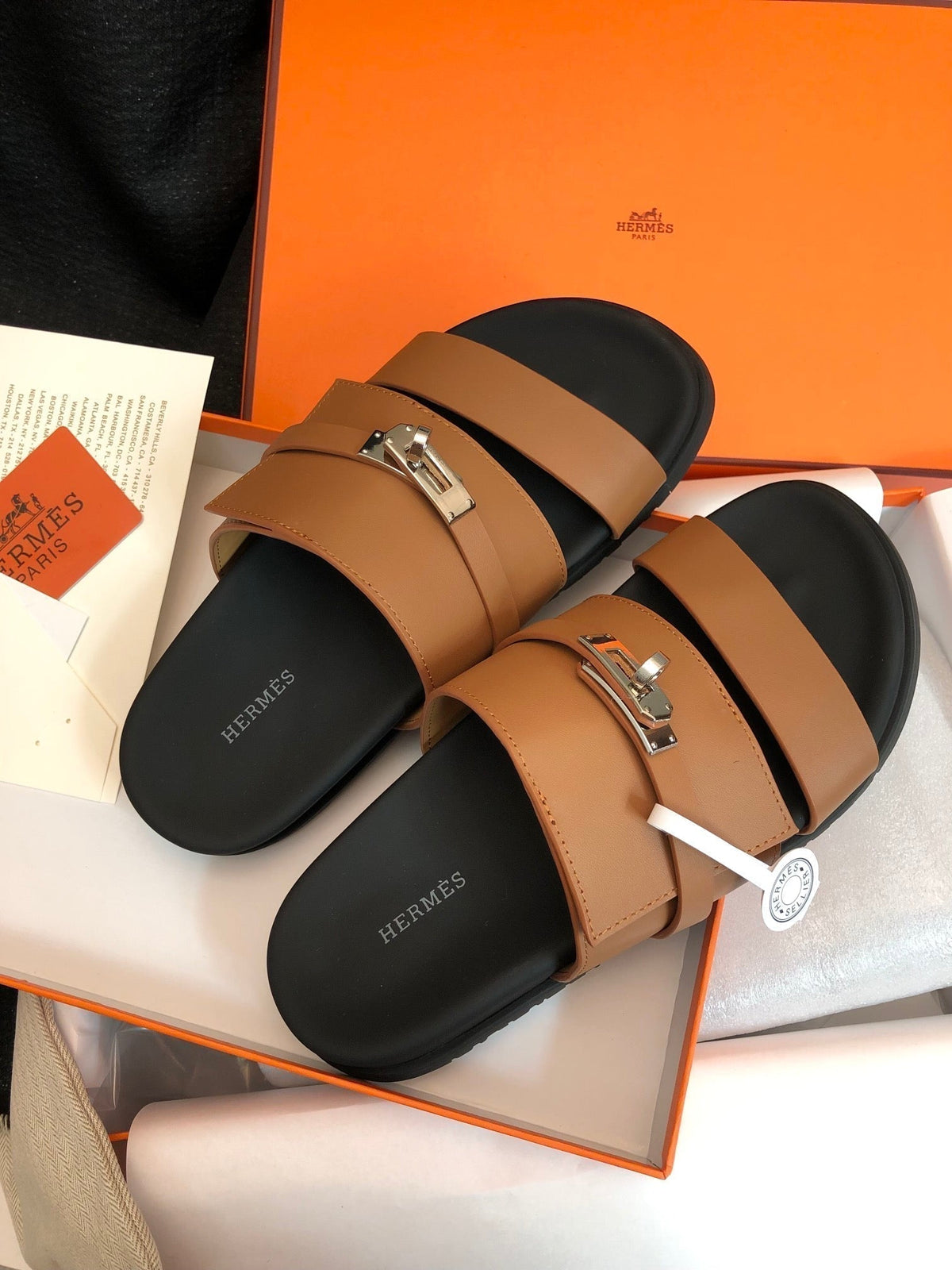 Hermes Gabriel Sandal Mule in Bronze Brown Calfskin