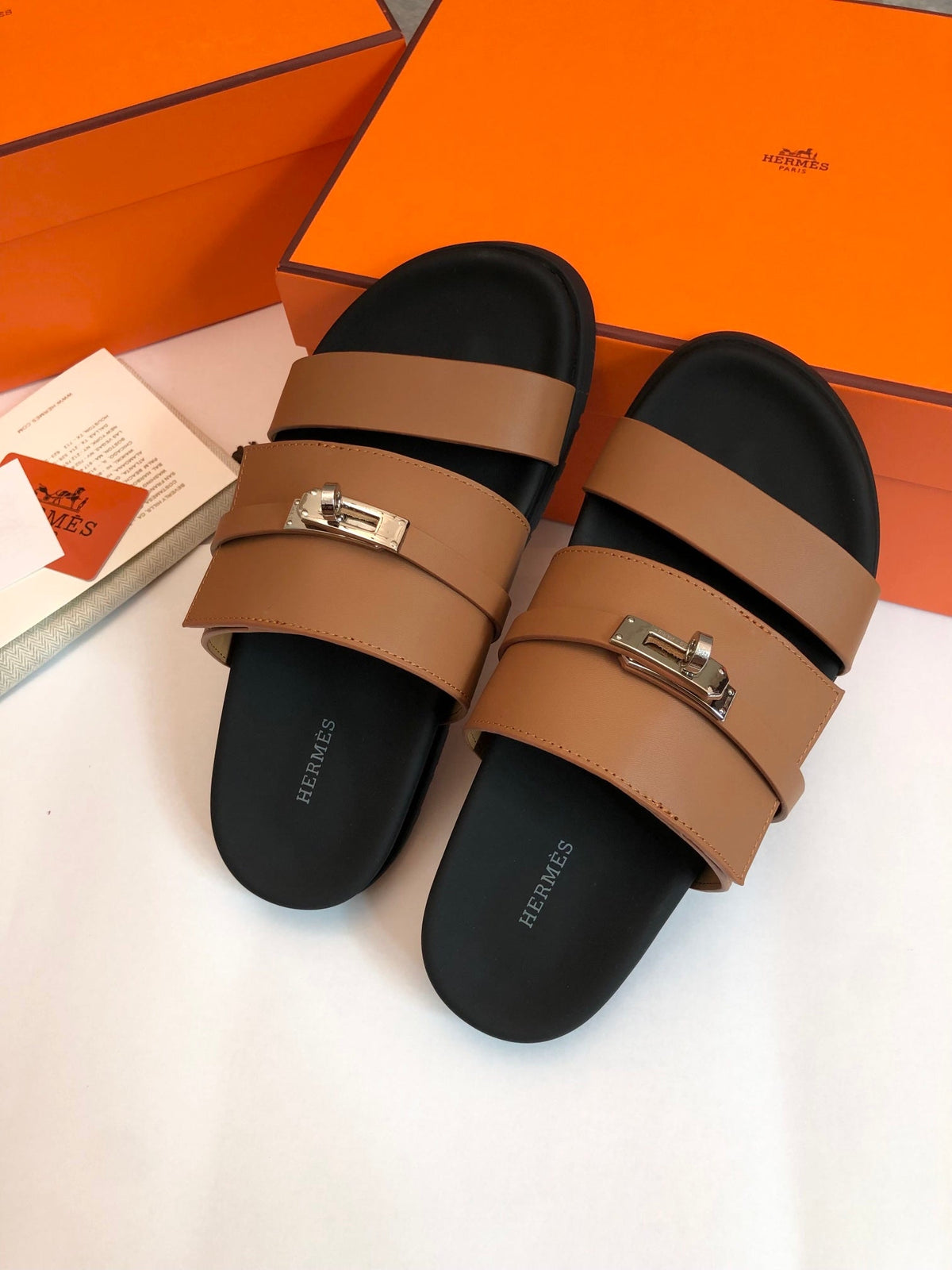 Hermes Gabriel Sandal Mule in Bronze Brown Calfskin