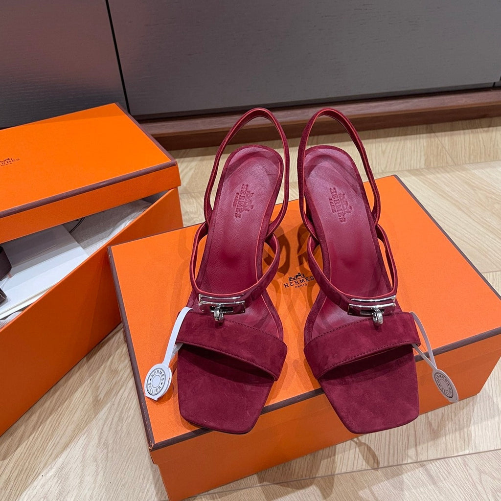 Hermes Glamour 75 Sandal Mulberry Suede