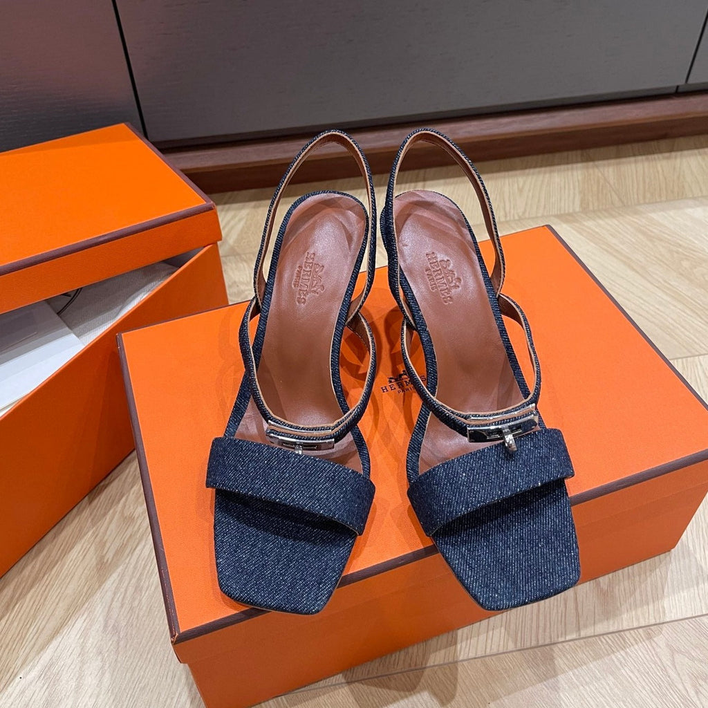 Hermes Glamour 75 Sandal Denim Calfskin