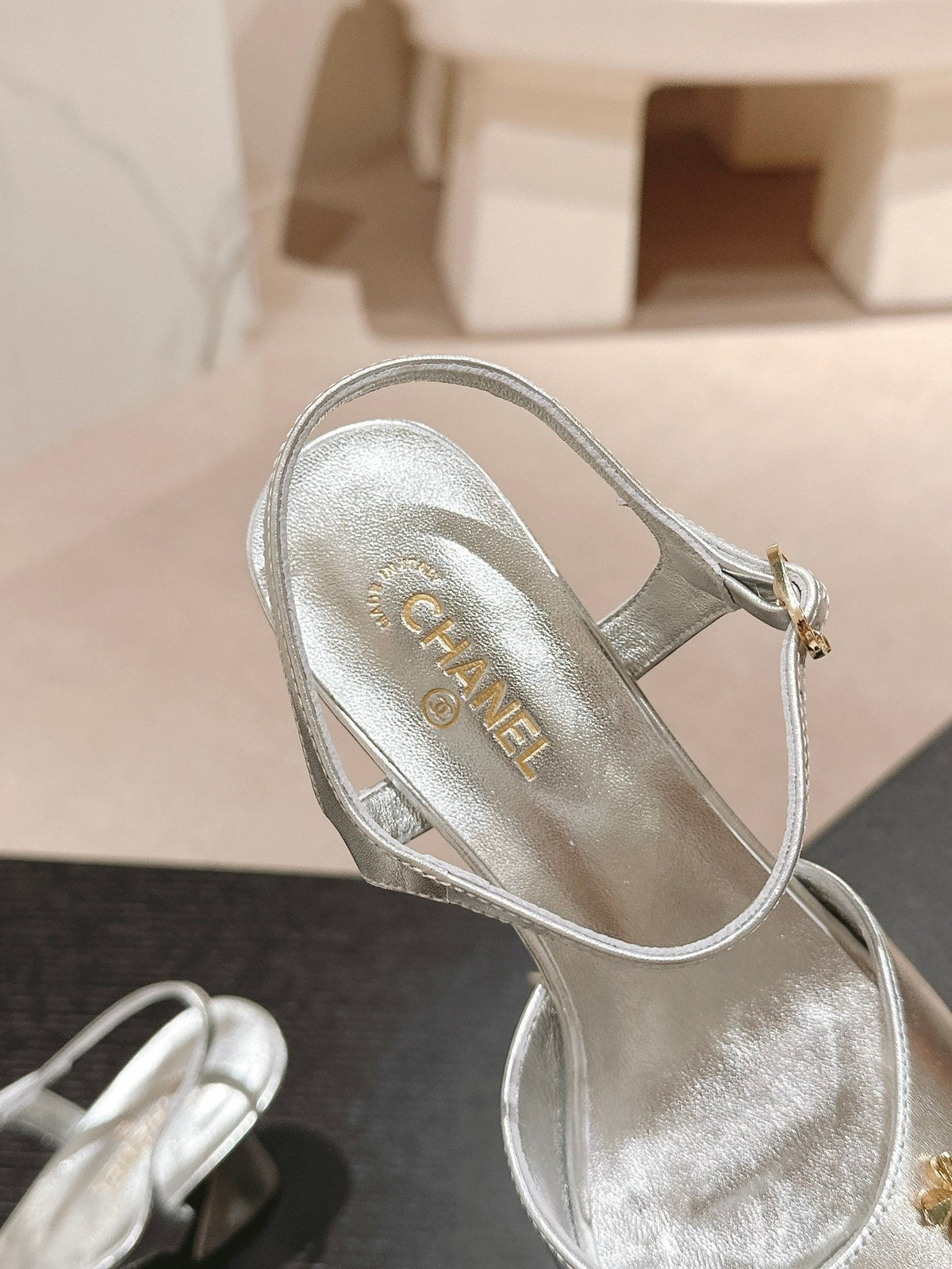 Chanel High Heels Sandal in Silver Lambskin
