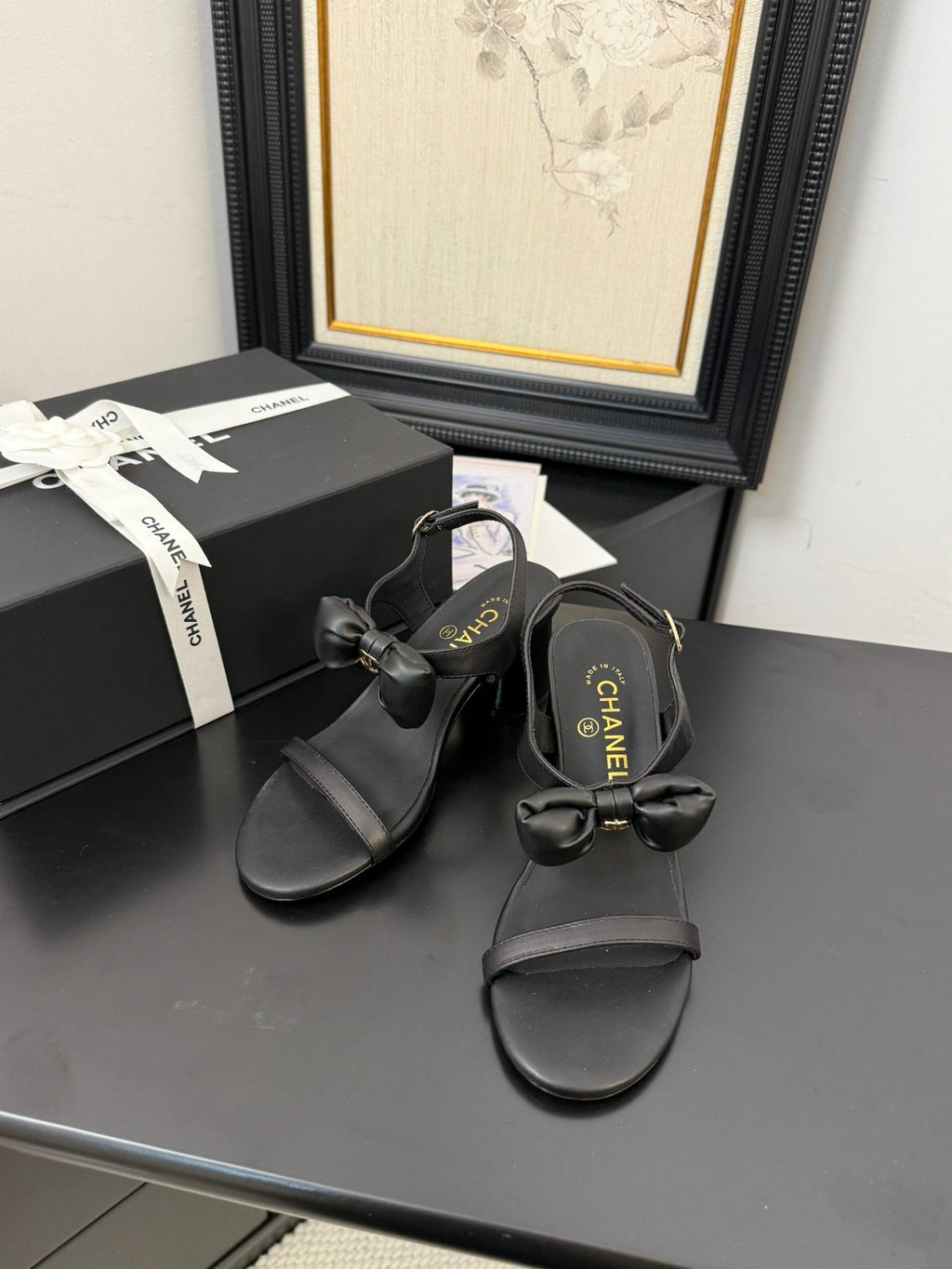 Chanel Mid Heel 45 mm Sandals in Black Calfskin