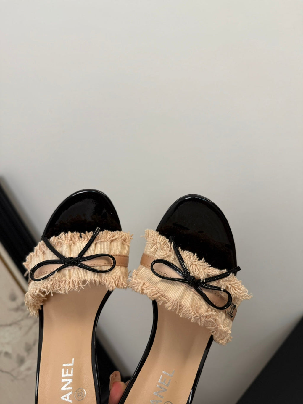 Chanel Peach Pink Grosgrain Canvas Bow Mule Sandals 90 mm