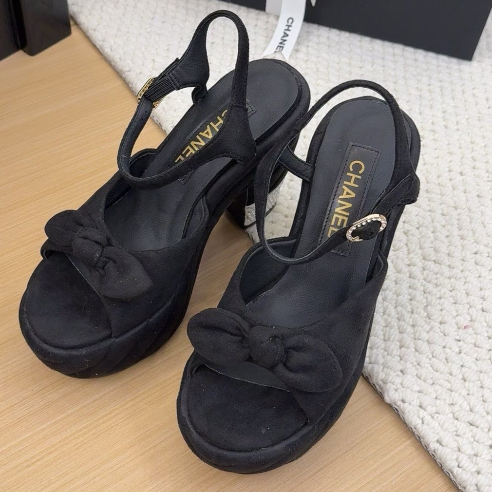 Chanel High 12 cm Platform Sandals in Black Suede