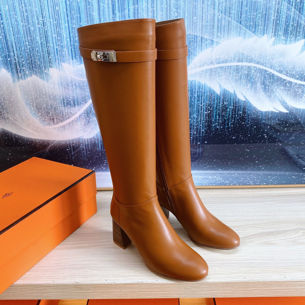 Hermes Story Boot 7 cm in Bronze Brown Lambskin