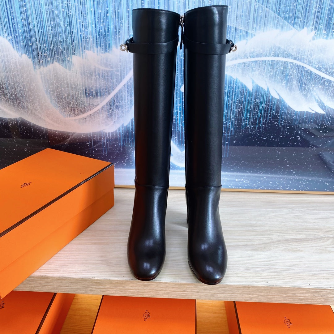 Hermes Story Boot 7 cm in Black Lambskin