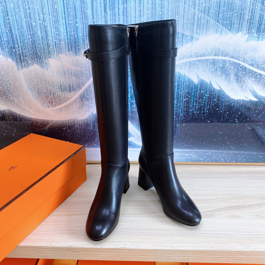 Hermes Story Boot 7 cm in Black Lambskin
