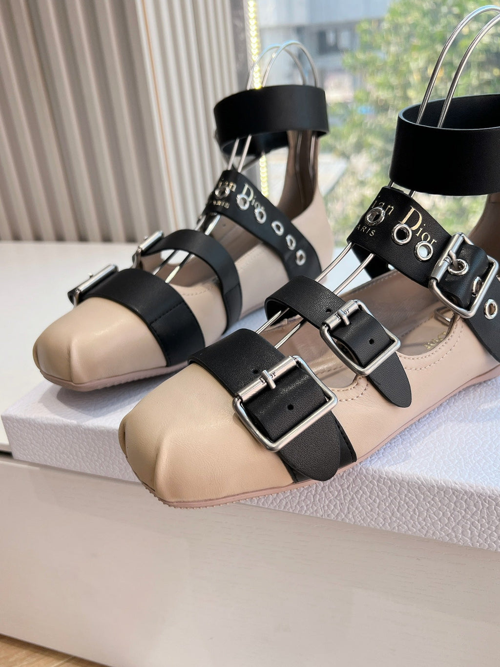 Dior Punk Ballet Flat in Black Mix Camel Beige Calfskin