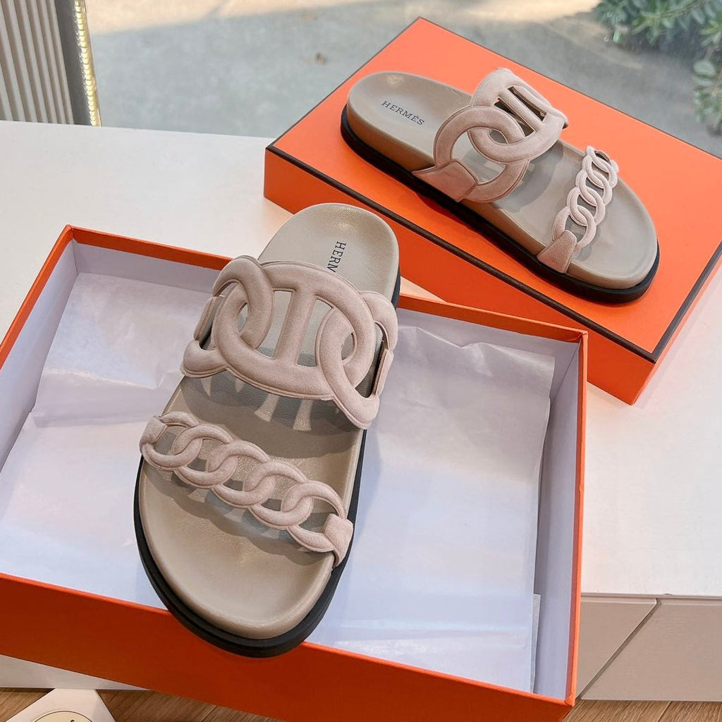 Hermes Extra Sandal in Nude Beige Suede