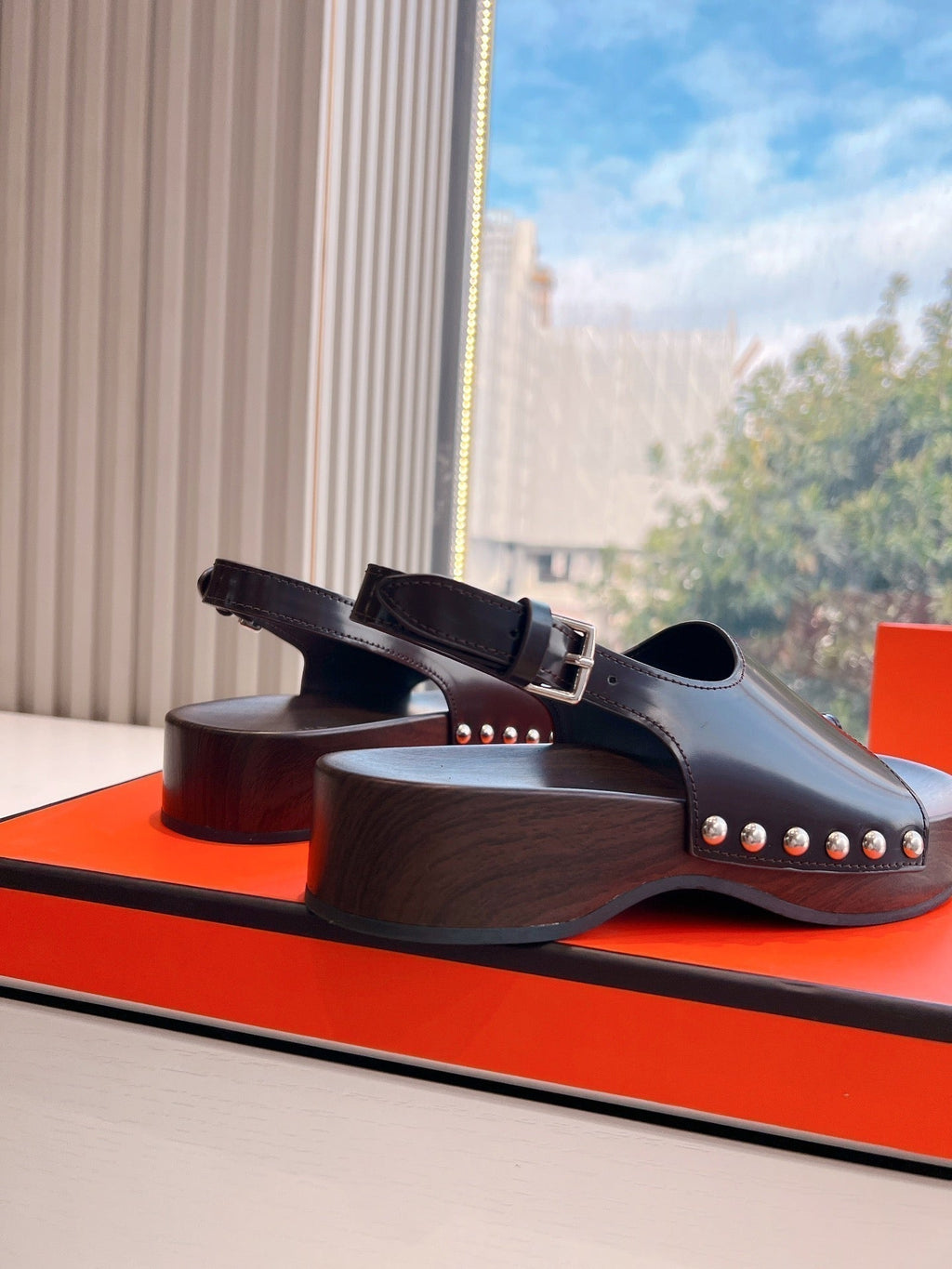 Hermes Flat Sandal in Brunette Brown Calfskin