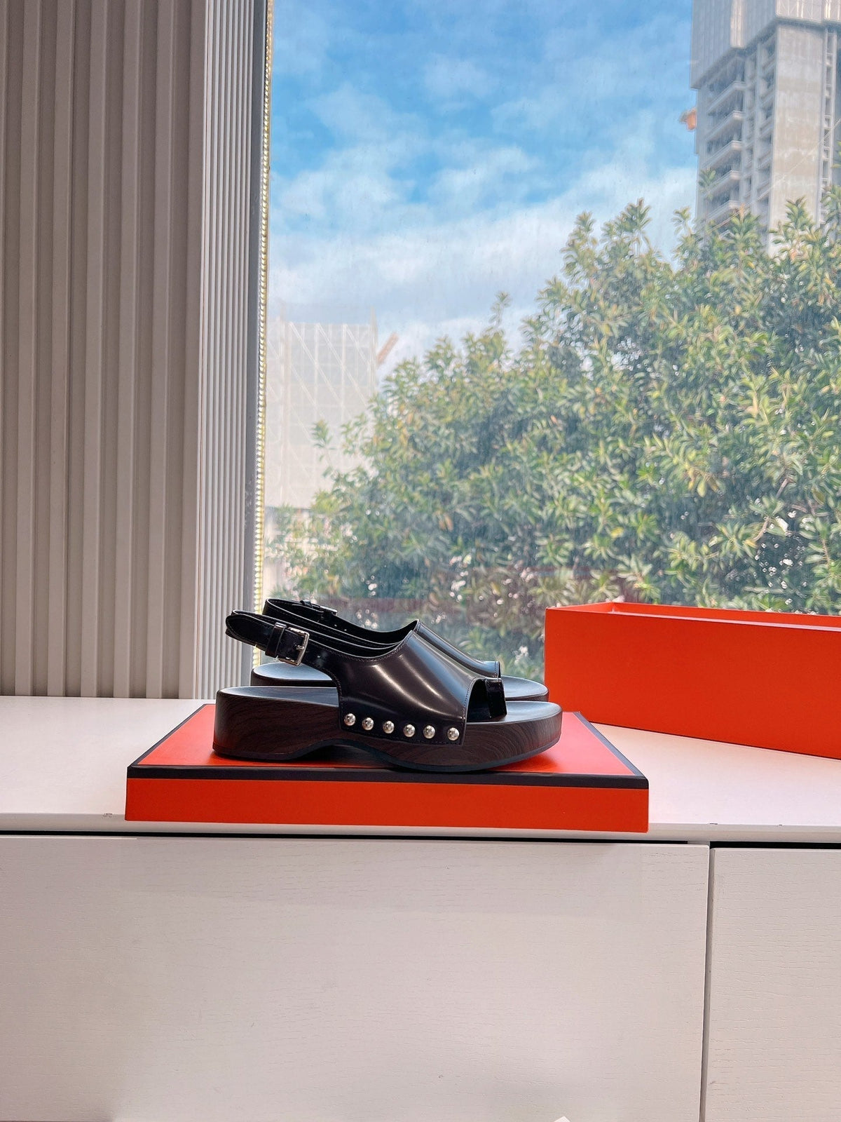 Hermes Flat Sandal in Brunette Brown Calfskin
