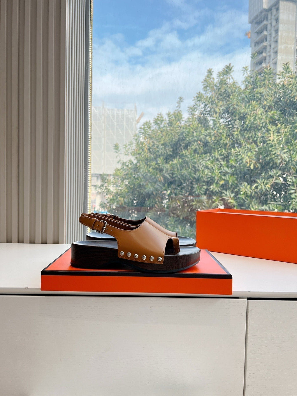 Hermes Flat Sandal in Bronze Brown Calfskin