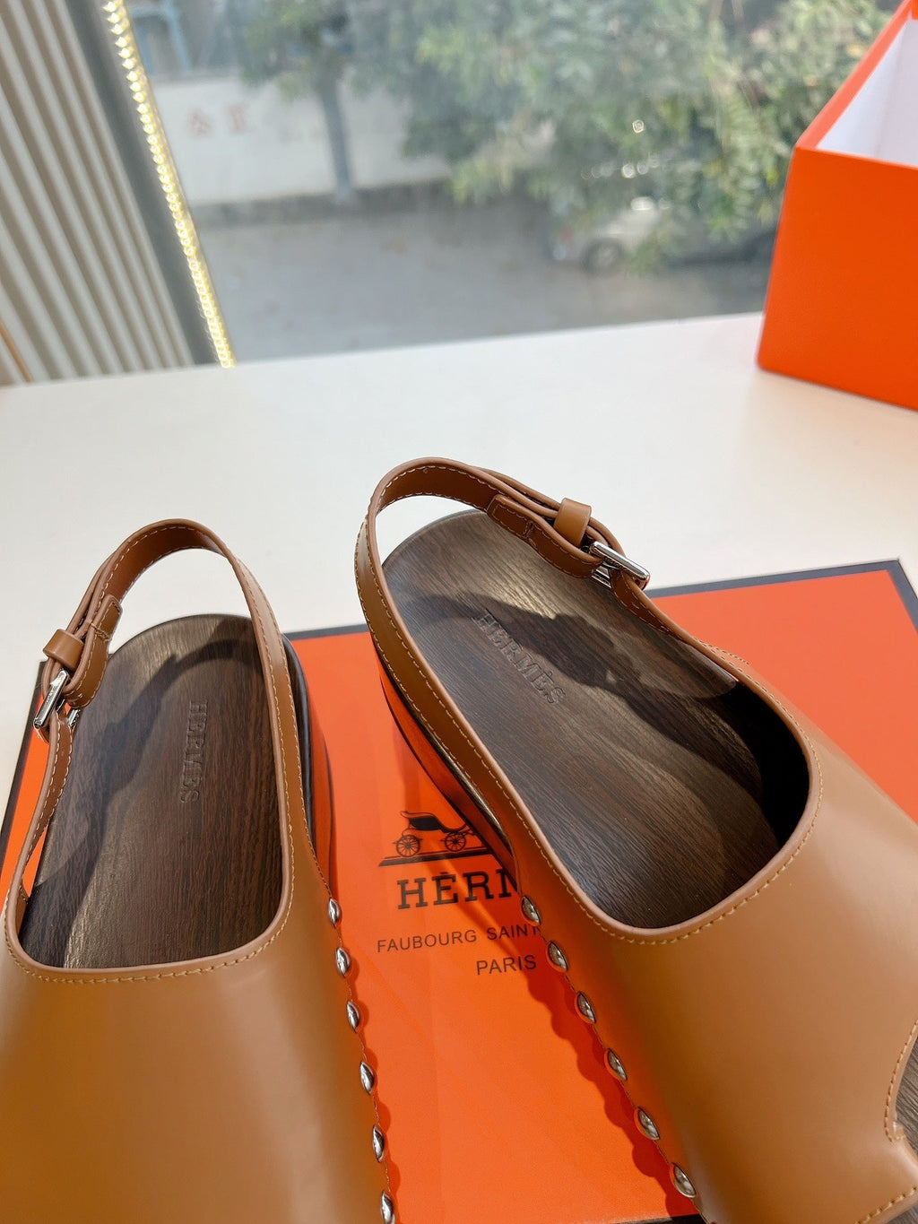 Hermes Flat Sandal in Bronze Brown Calfskin