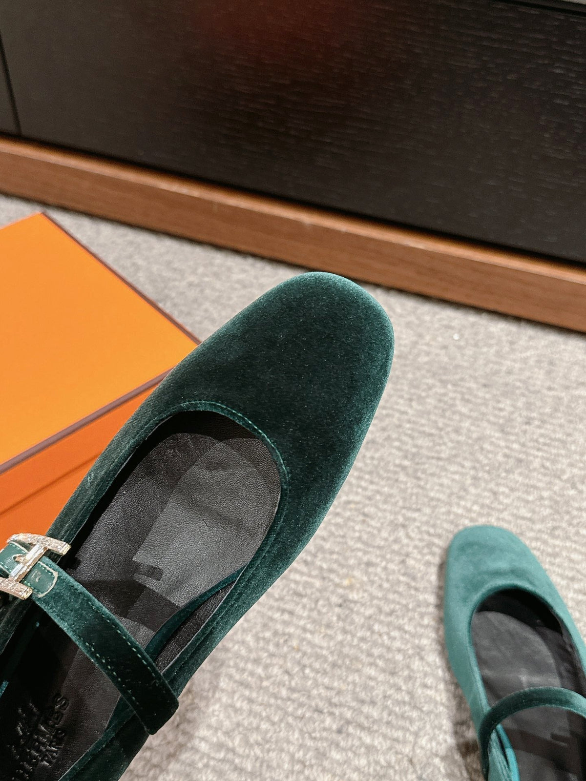 Hermes Jane Ballet Flat Castleton Green Velvet