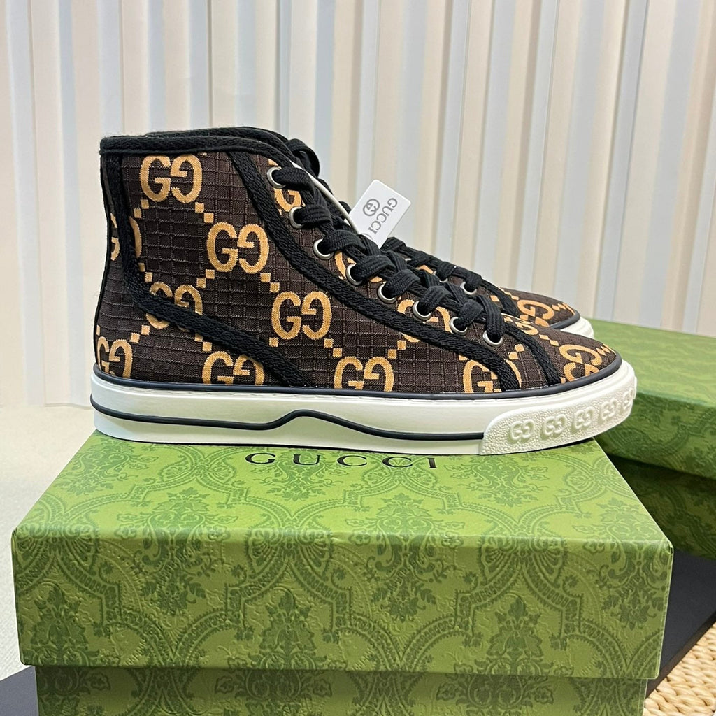 Gucci Tennis 1977 High Top Sneaker Black Brown Caro