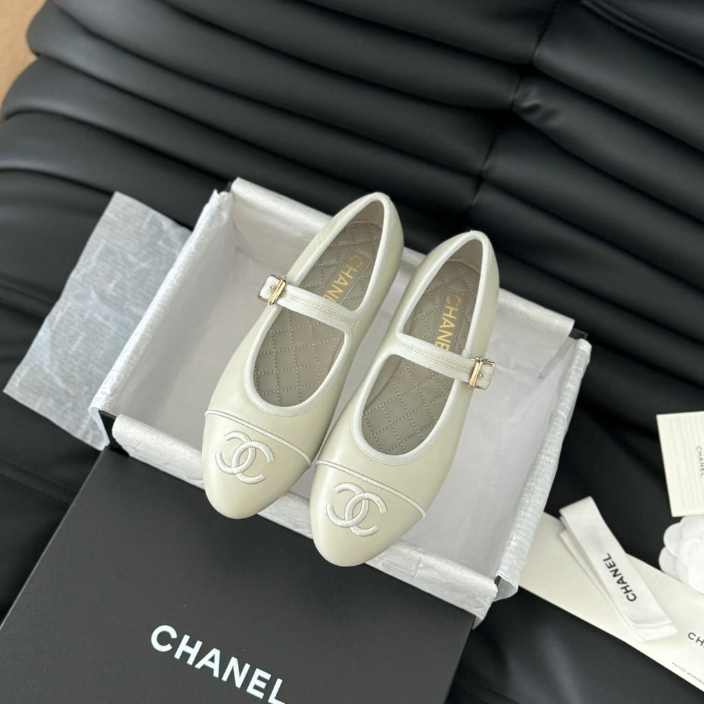 Chanel Mary Jane Shoes in Grey Lambskin