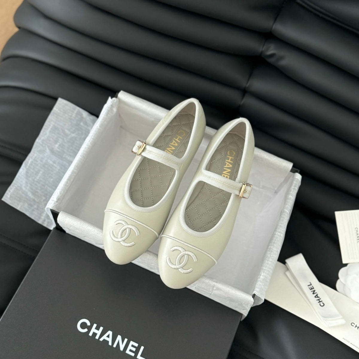 Chanel Mary Jane Shoes in Grey Lambskin