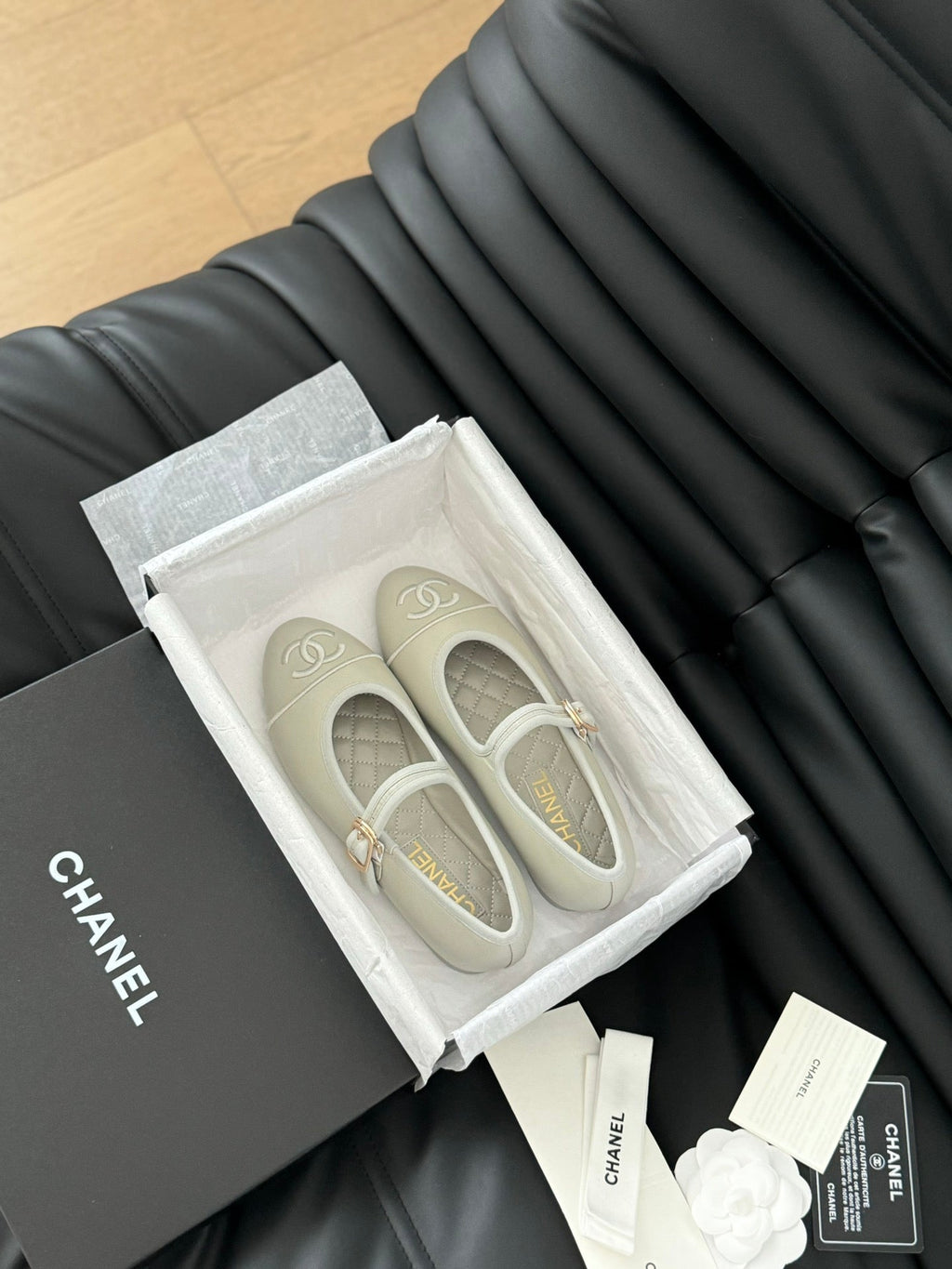 Chanel Mary Jane Shoes in Grey Lambskin