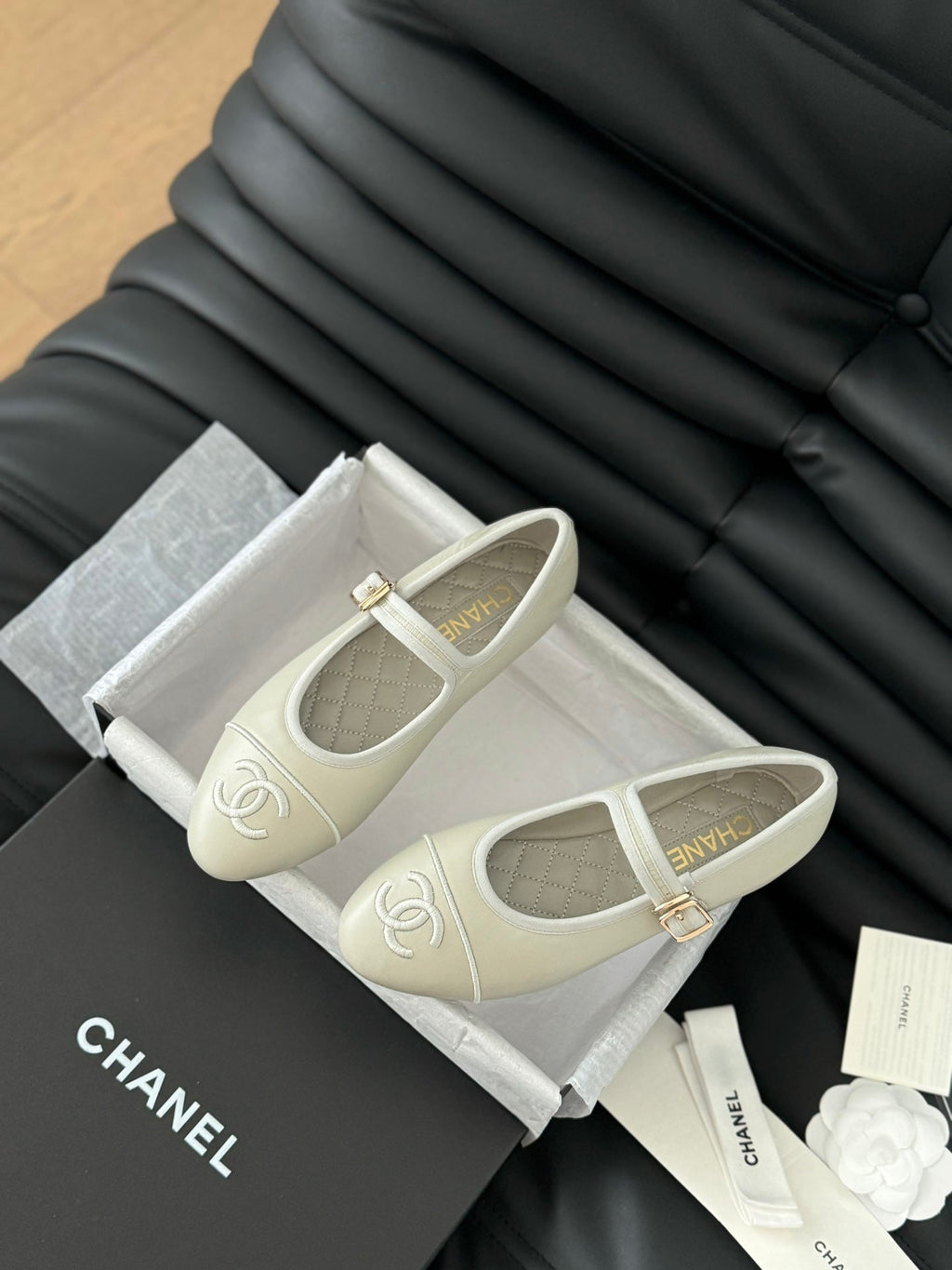 Chanel Mary Jane Shoes in Grey Lambskin