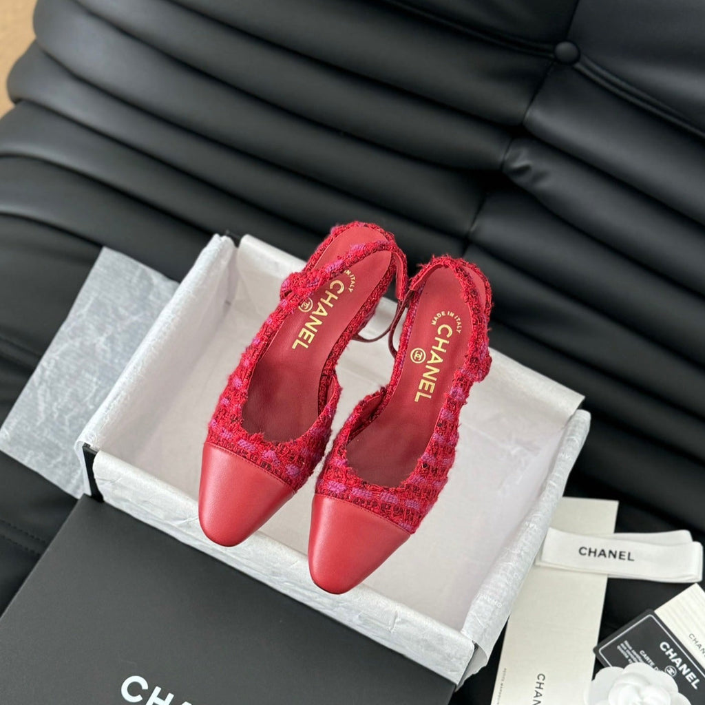 Chanel High Slingback in Ruby Red Tweed and Lambskin