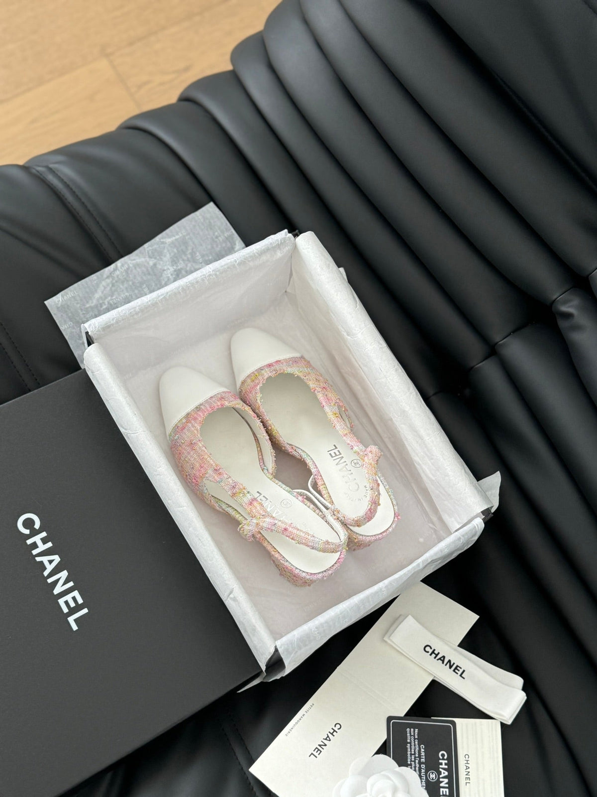 Chanel High Slingback in Light Pink Tweed Mix White Lambskin