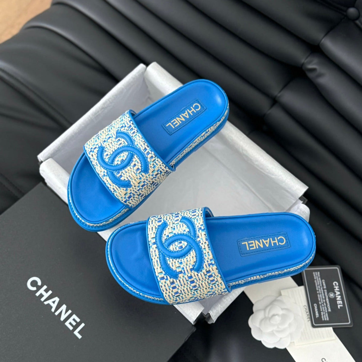 Chanel Slippers Sheepskin Cobalt Blue