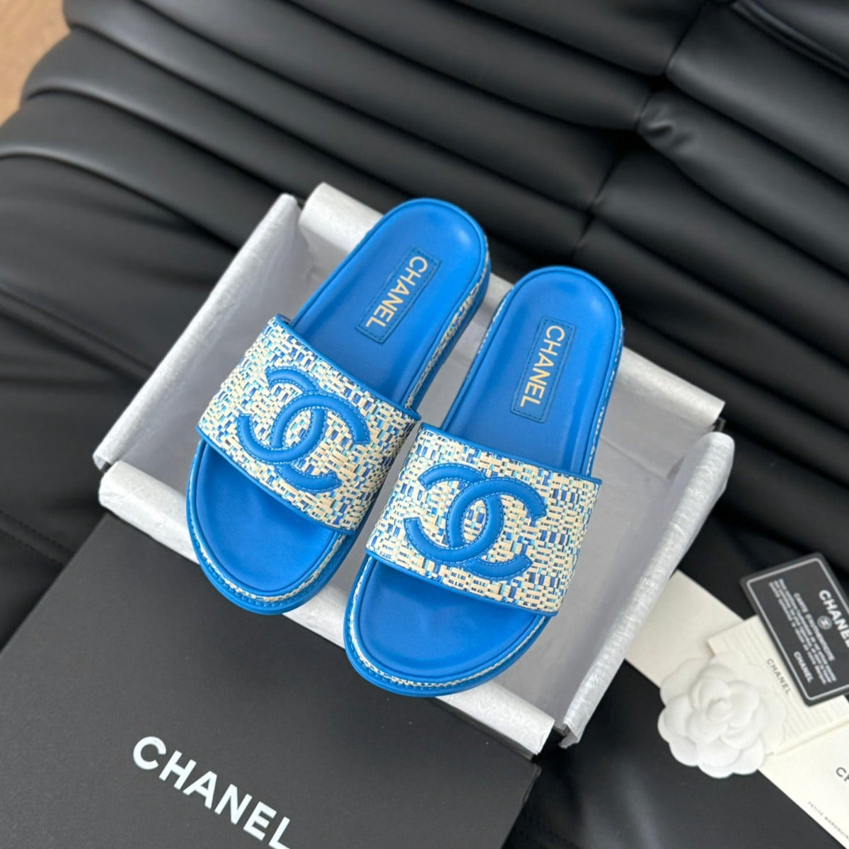 Chanel Slippers Sheepskin Cobalt Blue