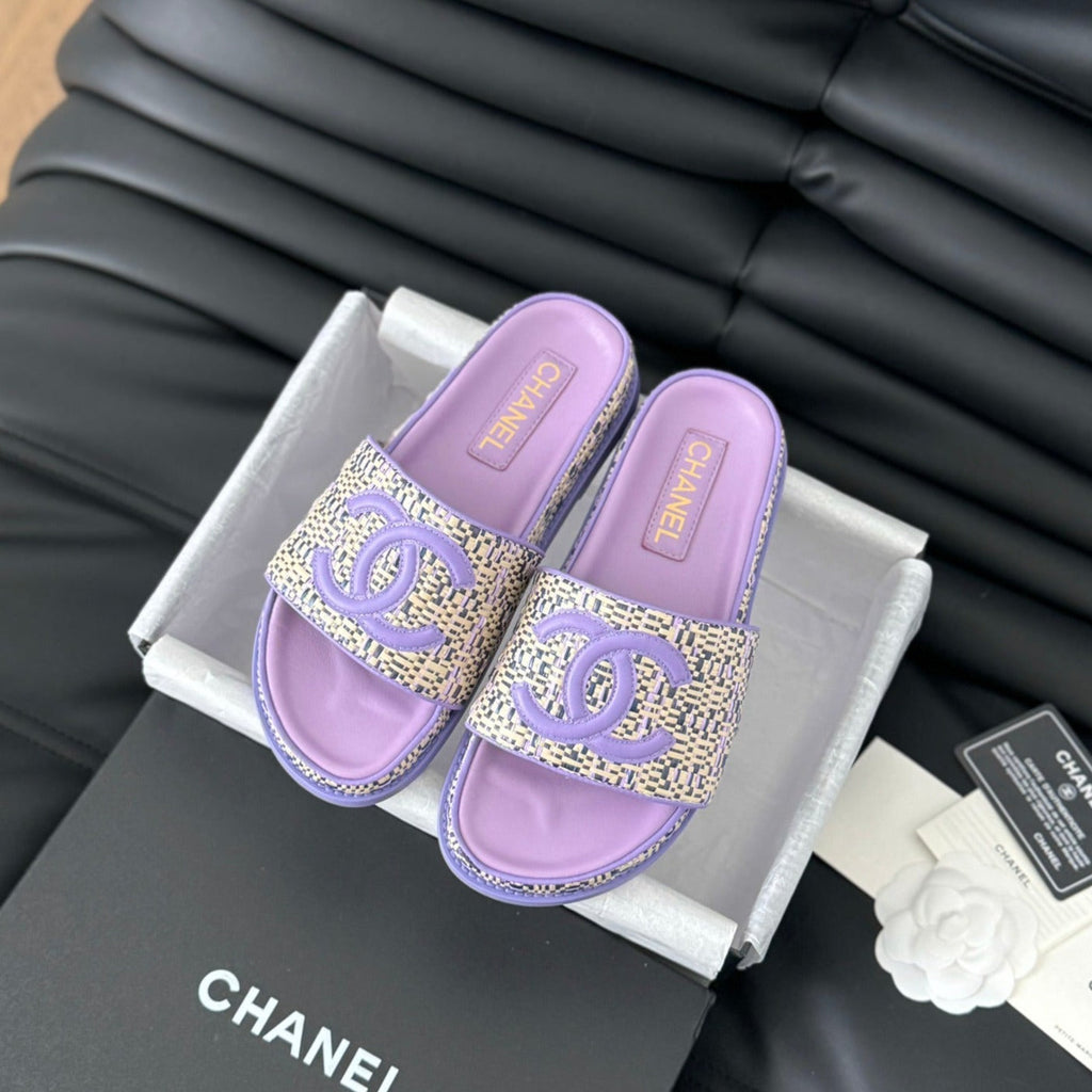 Chanel Slippers Sheepskin Heather Purple