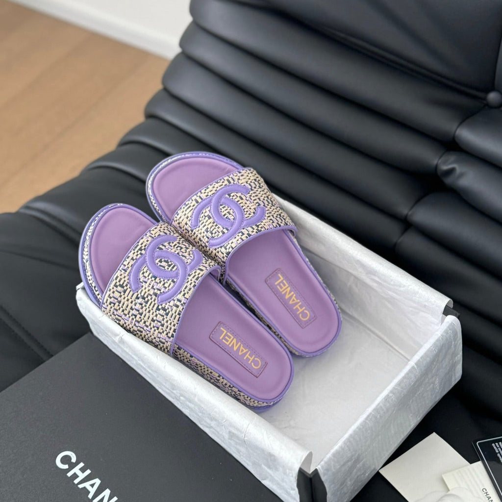 Chanel Slippers Sheepskin Heather Purple