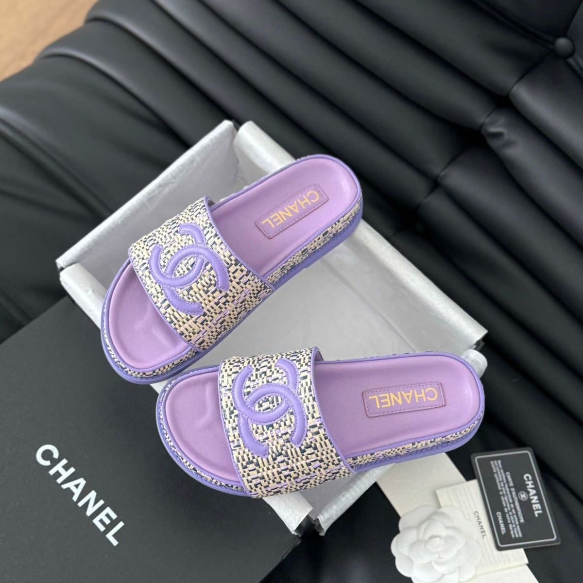 Chanel Slippers Sheepskin Heather Purple