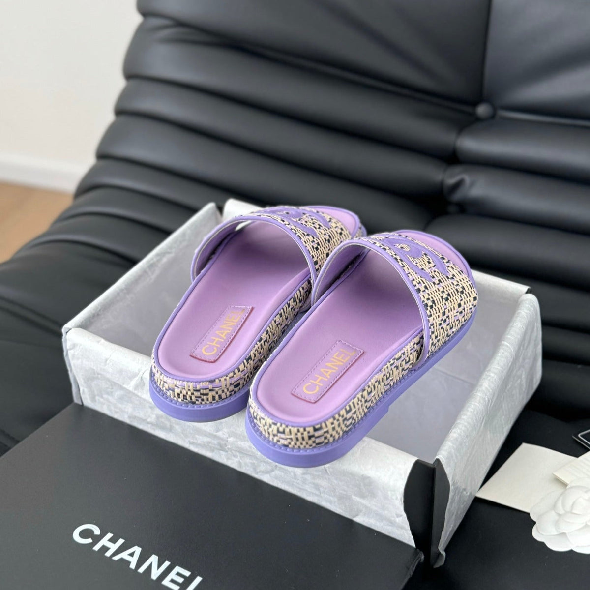 Chanel Slippers Sheepskin Heather Purple