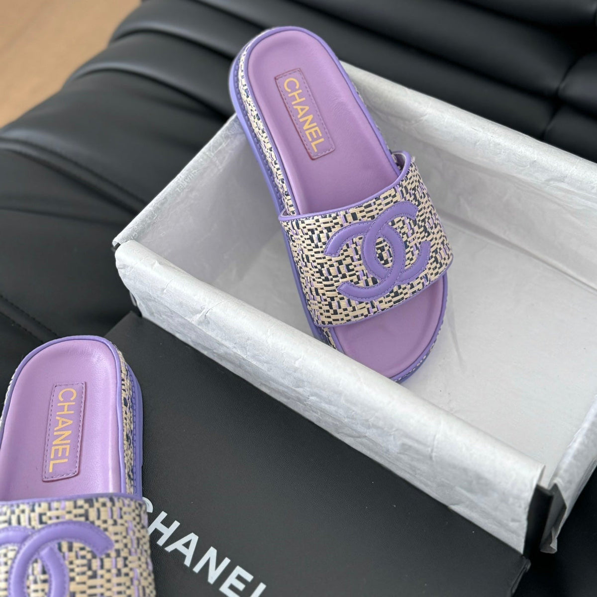 Chanel Slippers Sheepskin Heather Purple