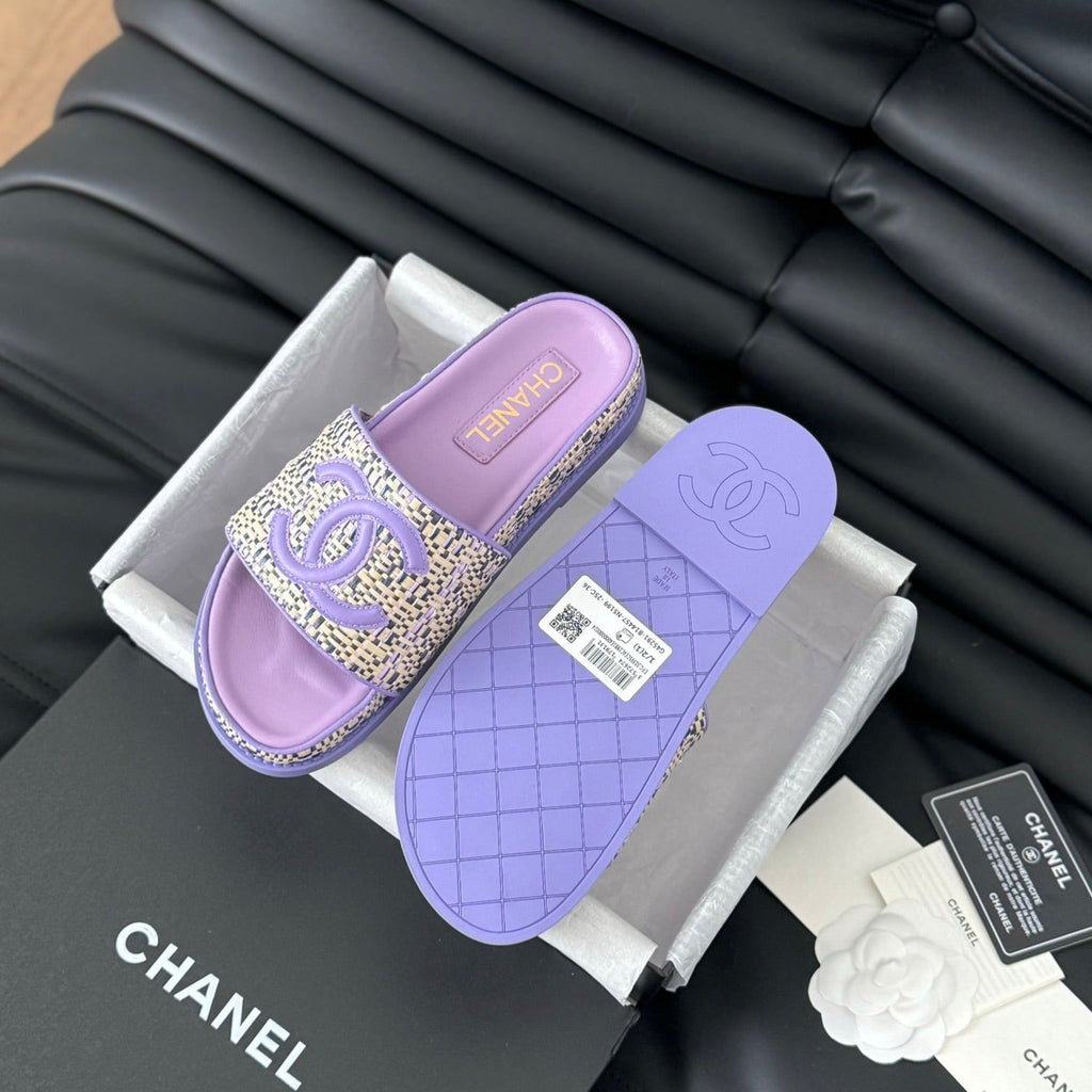 Chanel Slippers Sheepskin Heather Purple