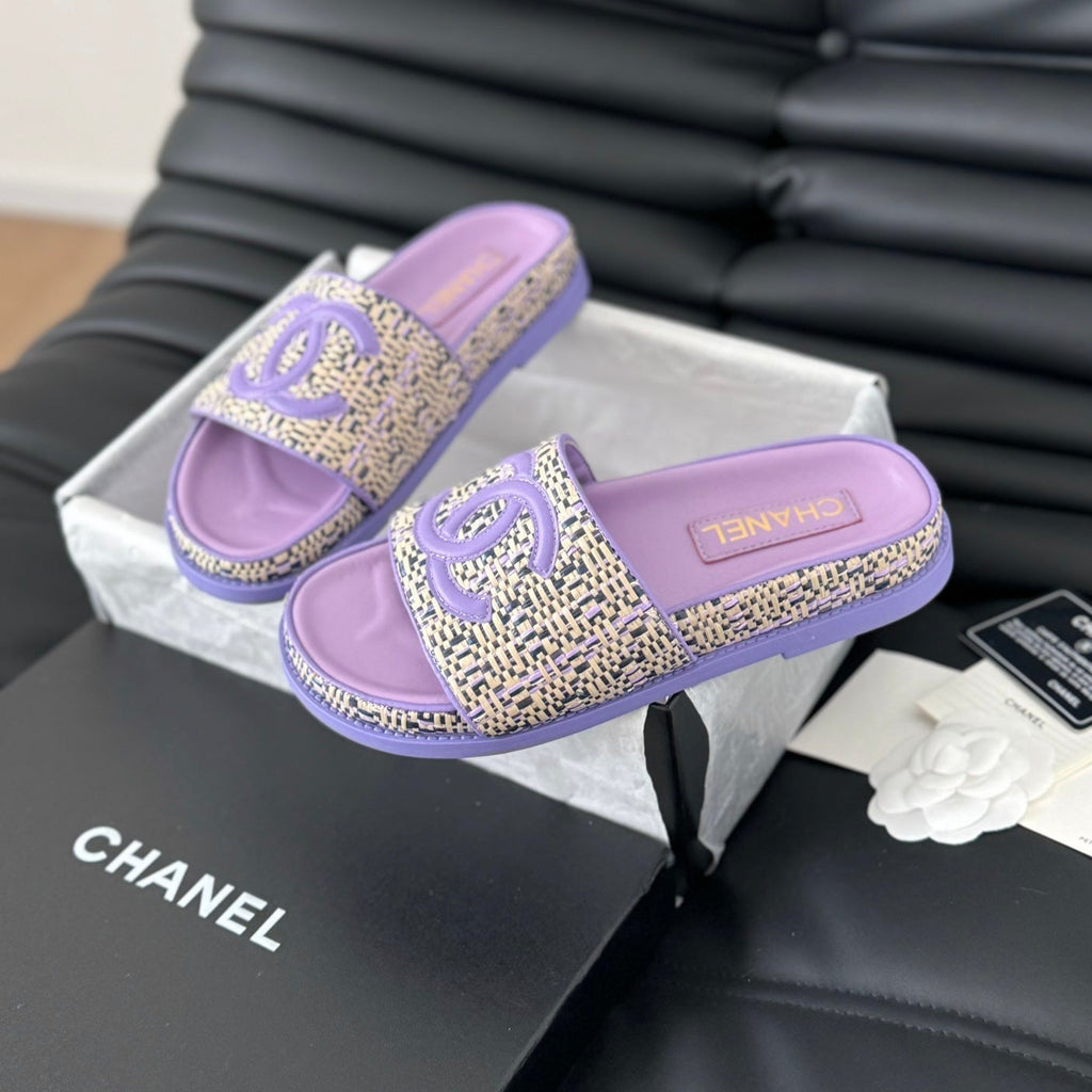 Chanel Slippers Sheepskin Heather Purple