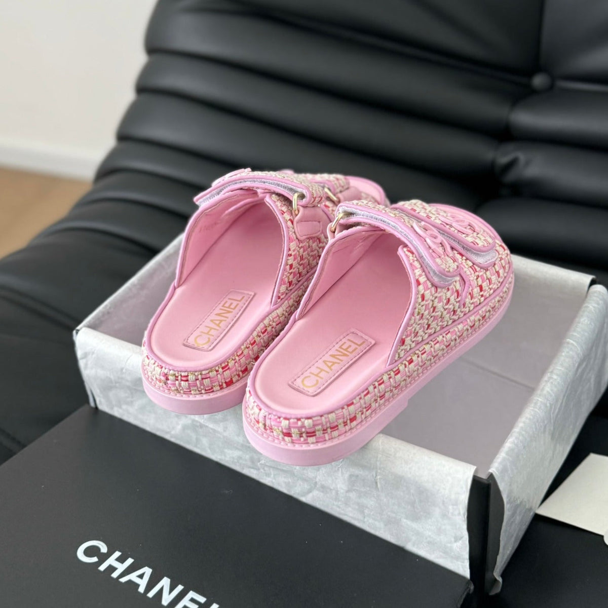 Chanel Mule Sandals Sheepskin Light Pink
