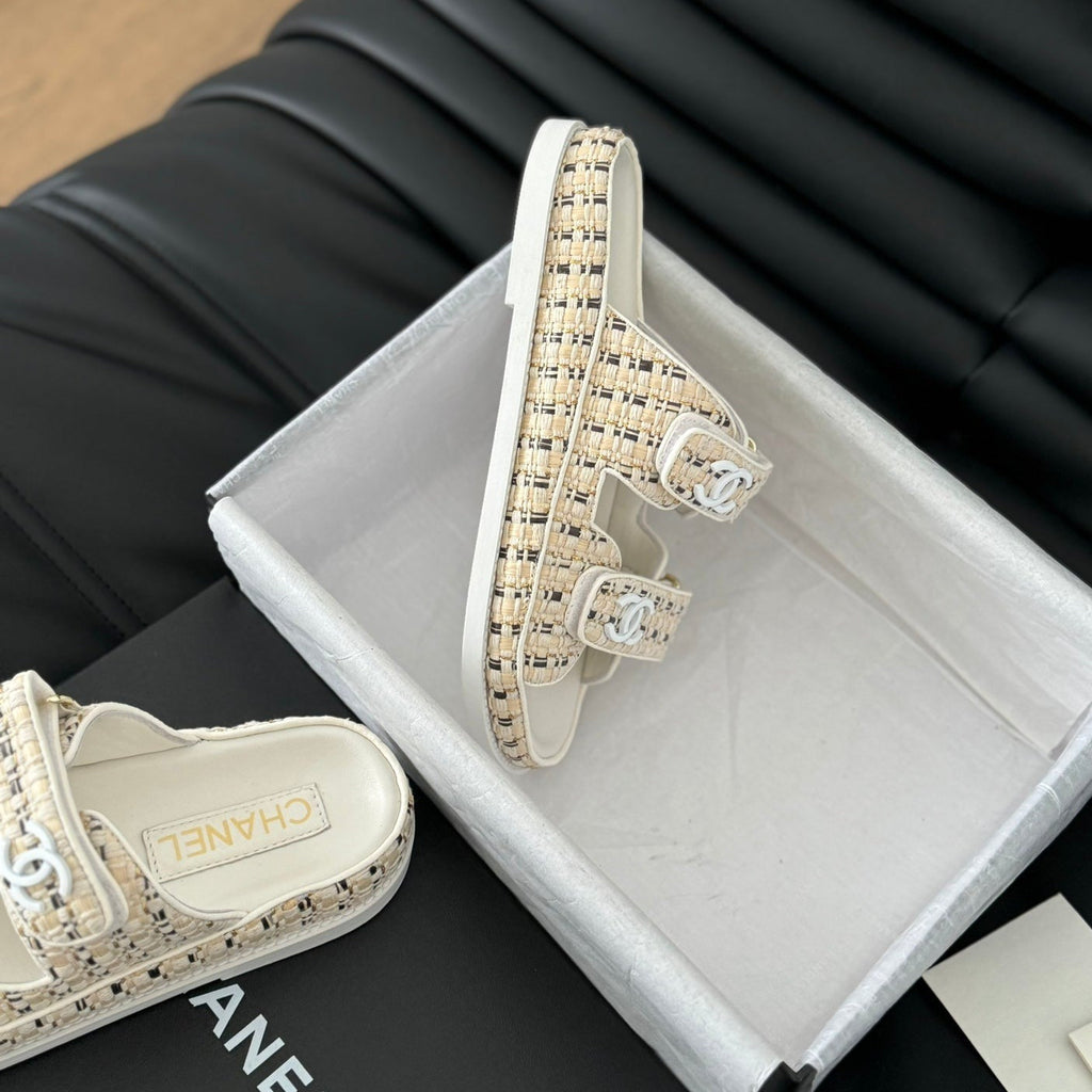 Chanel Mule Sandals Sheepskin Beige Cream