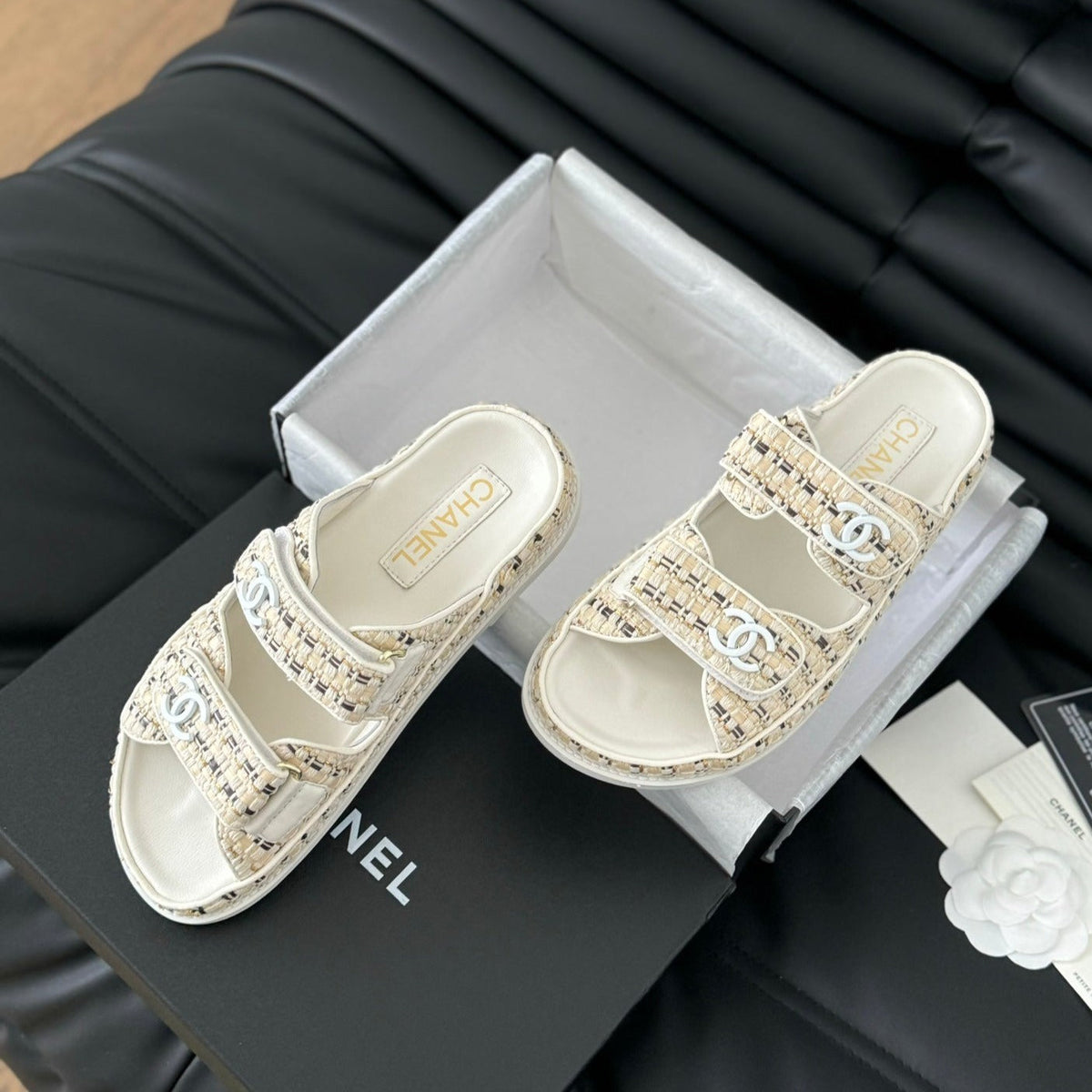 Chanel Mule Sandals Sheepskin Beige Cream