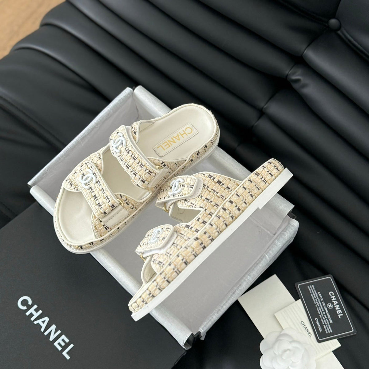 Chanel Mule Sandals Sheepskin Beige Cream