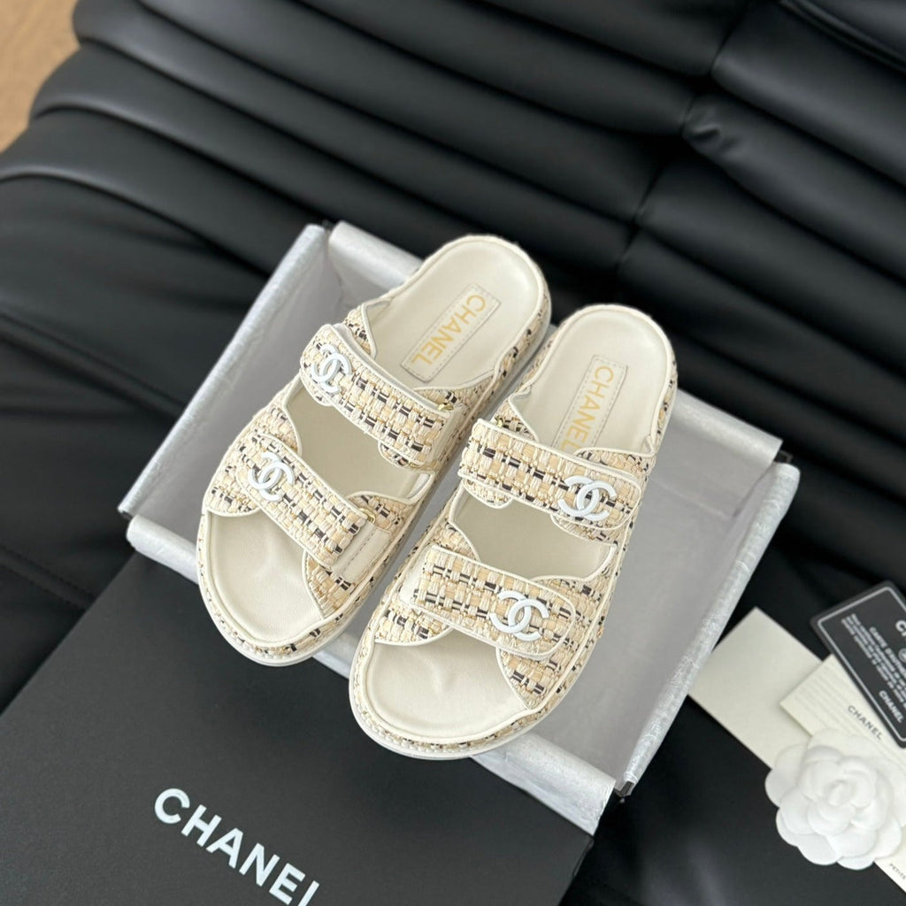 Chanel Mule Sandals Sheepskin Beige Cream